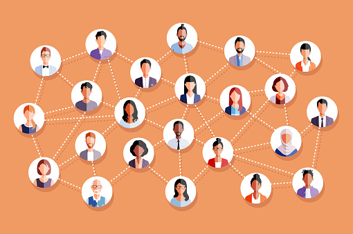 Social media networking. Network with members connected with each other. Abstract vector concept for communication, teamwork, community, society, business and networking.