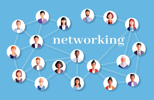 Social media networking. Network with members connected with each other. Abstract vector concept for communication, teamwork, community, society, business and networking.