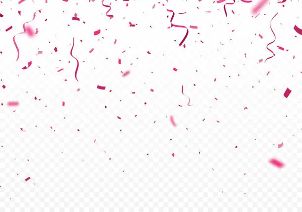 Vector illustration of Pink confetti, celebrations banner, isolated on transparent background
