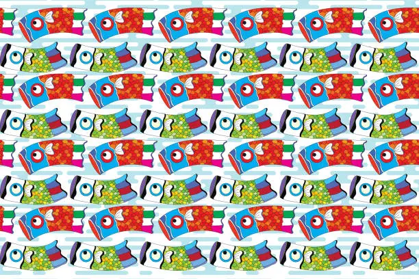 Vector illustration of Illustration pattern of koi flag on soft blue line background.