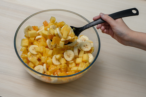 A mixture of tropical fruits creating a tasty fruit salad