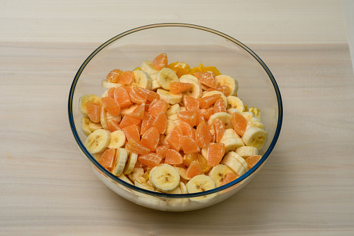 A mixture of tropical fruits creating a tasty fruit salad