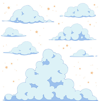 Illustration set of night clouds and stars