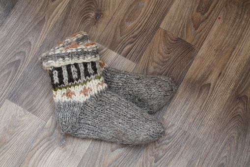 Warm wool socks made of the natural sheepskin
