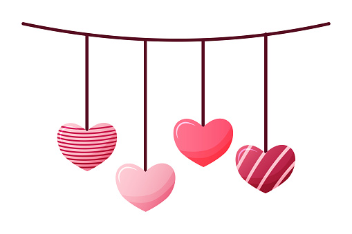 Vector hearts flag garland isolated on white background. Valentines day romantic decoration cartoon style.