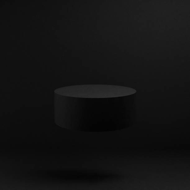 istock Levitate black round podium, mockup on black background with shadow, square. Template for presentation cosmetic products, gifts, goods, advertising, design, display, showing in rich modern style. 1931881405