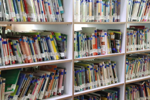 istock Stocked Bookshelves lined with colorful spines. 1931937884