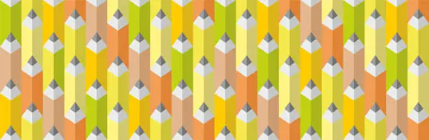 Vector illustration of Seamless background with abstract pencils, geometric pattern in variation of yellow. Vector illustration.