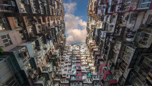 Hong Kong Time Lapse 4K,  apartment monster building. Timelapse Yick Fat Building