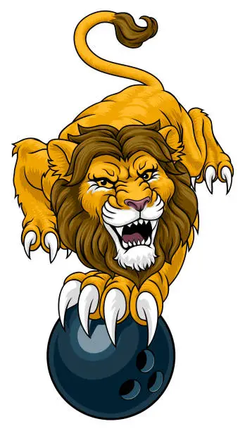 Vector illustration of Lion Bowling Ball Animal Sports Team Mascot