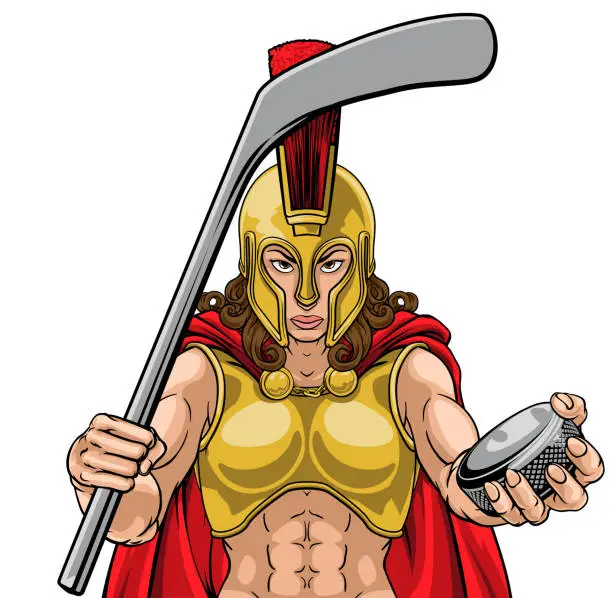 Vector illustration of Spartan Trojan Woman Ice Hockey Team Sports Mascot