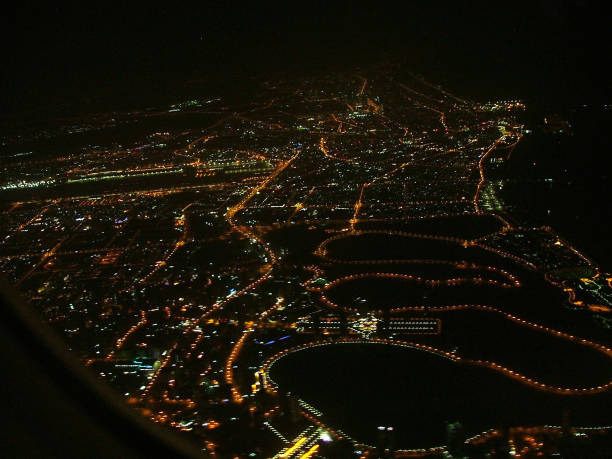 New Delhi Aerial map view at night