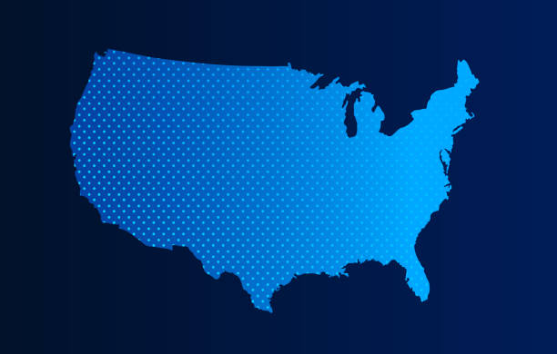 istock blue color dot pattern vector illustration of United States map design template. dot American map vector illustration. 1932045617