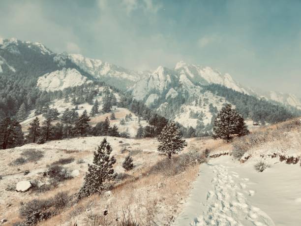 Boulder Colorado, Flatiron Mountains from below in Chautauqua Park in Boulder Colorado