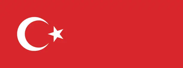 Vector illustration of Turkey flag. Flag icon. A long banner. Standard color. Standard size. Computer illustration. Digital illustration. Vector illustration.