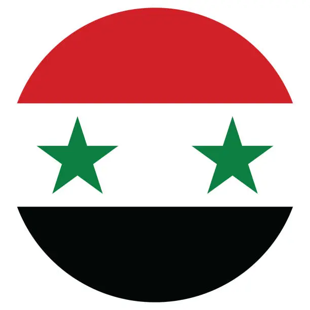 Vector illustration of Syria flag. Button flag icon. Standard color. Circle icon flag. Computer illustration. Digital illustration. Vector illustration.