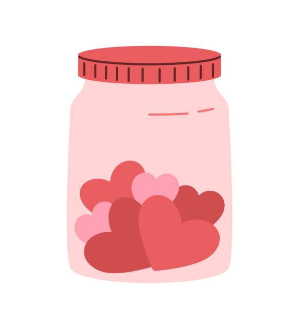 ilustrações de stock, clip art, desenhos animados e ícones de cute cartoon jar with hearts on white background. - valentines day gift white background gift box