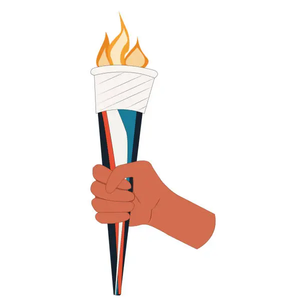 Vector illustration of sport, torch with fire, sports torch, fire, olive branch, rings, paris. use it for posts and stories, for the design of sports competitions