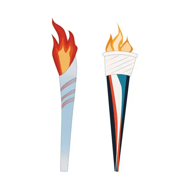 Vector illustration of sport, torch with fire, sports torch, fire, olive branch, rings, paris. use it for posts and stories, for the design of sports competitions
