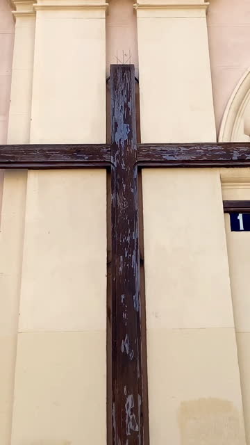Wooden cross in church wall