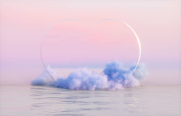 istock Natural beauty podium backdrop for product display with dreamy cloud and heart frame. Romantic 3d seascape scene. 1932189238