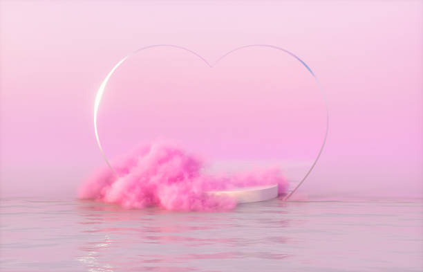 istock Natural beauty podium backdrop for product display with dreamy cloud and heart frame. Romantic 3d seascape scene. 1932189255