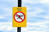 drone no-fly zone sign on sky background