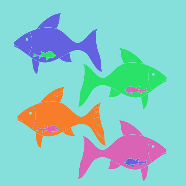 istock Cartoon  colored a fish with a fish in its belly.  Hand drawn. 1932198283