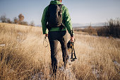 Man with dog during winter day