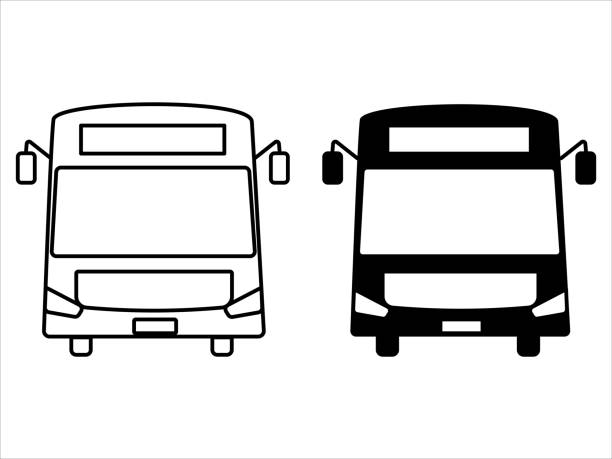 ilustraciones, imágenes clip art, dibujos animados e iconos de stock de icono de bus para aplicaciones y sitios web. símbolo blanco y negro sobre fondo blanco. ilustración vectorial. - shuttle bus vector isolated on white bus