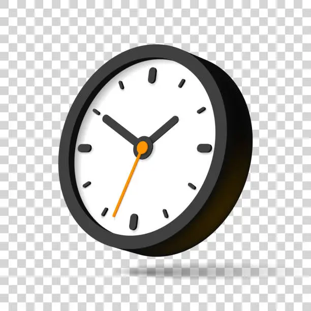 Vector illustration of 3d vector clock icon in flat style, timer on transparent background. Business watch. Design element for you project