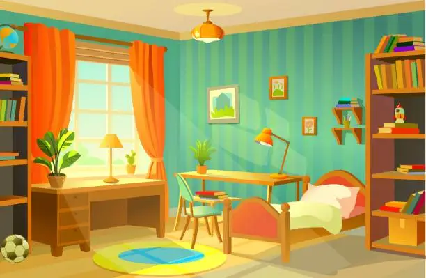 Vector illustration of The room of a teenage boy.