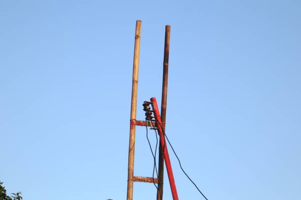 istock A wooden ladder is leaning against an electric pole. 1932268893