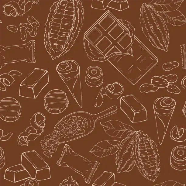 Vector illustration of Outline Chocolate seamless pattern.
