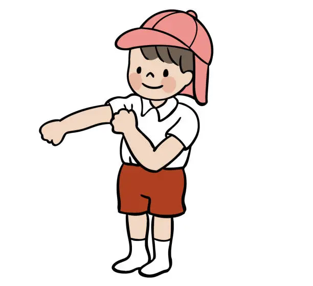 Vector illustration of a child changing into gym clothes