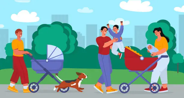 Vector illustration of People walking with children vector