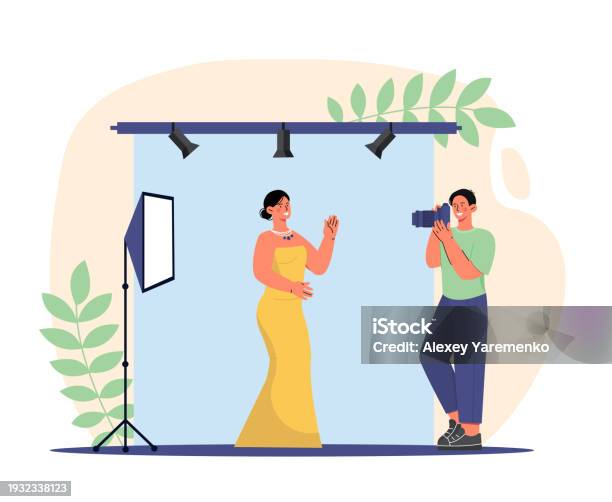 Session Setup Vector Photo Session At Studio Vector Concept Stock Illustration - Download ...