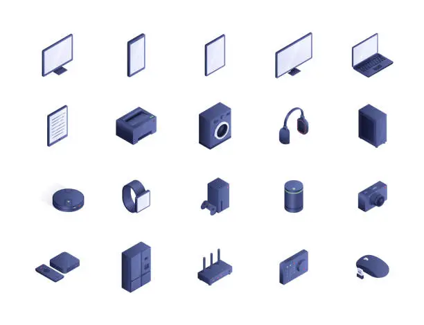 Vector illustration of Device isometric icons vector set