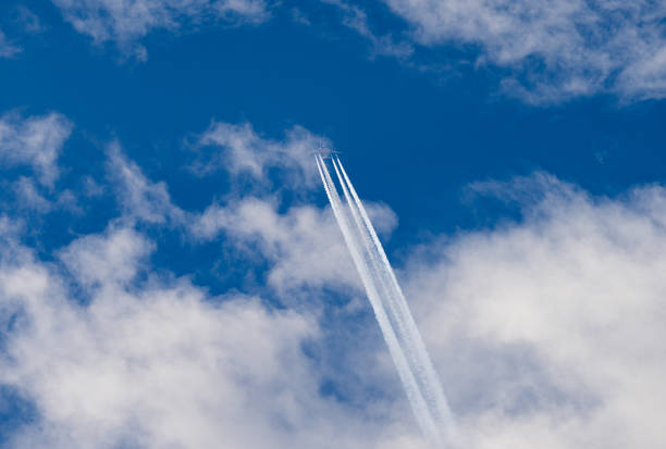 High-altitude airliner - belongs to the Emirates company and flies on the Paris-Dubai route. Romania, Gorj. January, 14, 2024