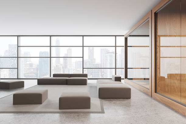 istock Office room interior with relax and conference room near panoramic window 1932538362
