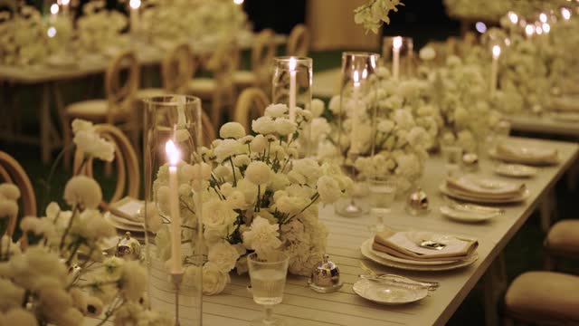 Romantic Table Setting for an Event Celebration at Night