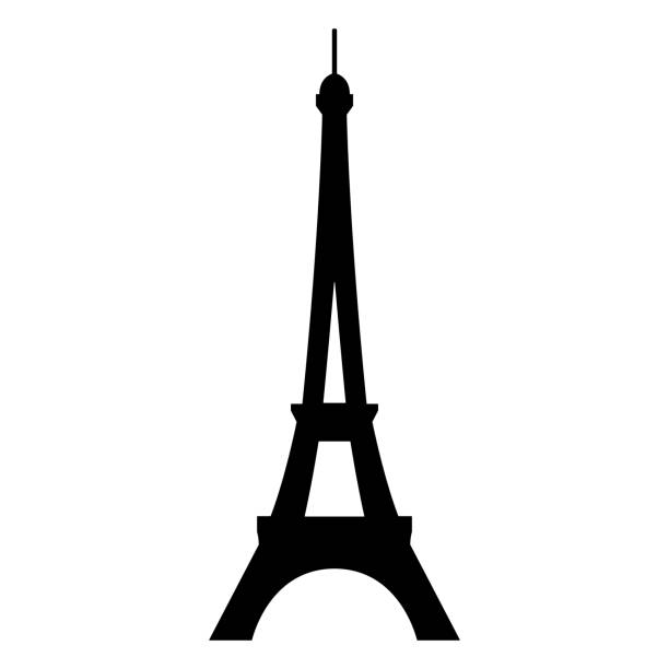 Eiffel Tower black silhouette icon Eiffel Tower icon, black silhouette on white. Minimalist sign in stencil style. Simple vector shape for french sights illustration, graphic and web design. January 8, 2024, Paris France. eiffel tower stock illustrations