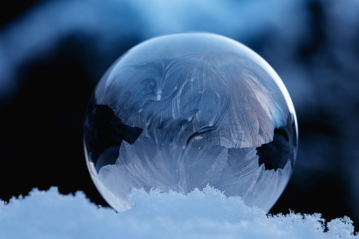 The charm and magic of winter, the delicate textures of frozen bubbles