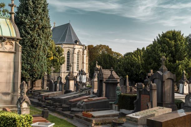 Cemetery of Laeken (Cimetière de Laeken) in Brussels. Church of Notre Dame de Laeken (Église Notre-Dame de Laeken) in the background
