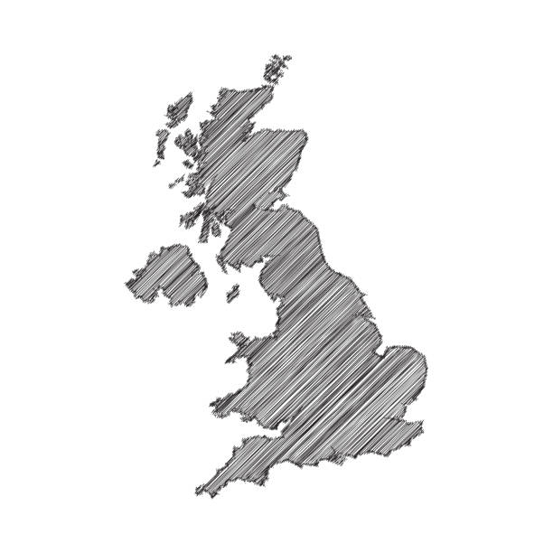 карта соединенного королевства, черный рисунок, карандашный набросок на белом фоне. векторная иллюстрация eps10 - vector british flag english flag white stock illustrations