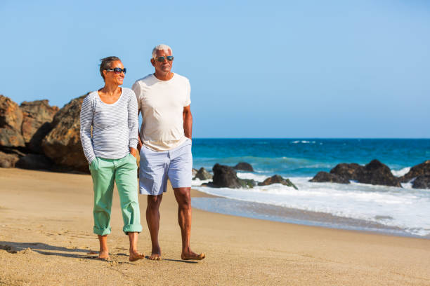 istock Senior African American couple walking on beach 1932687602