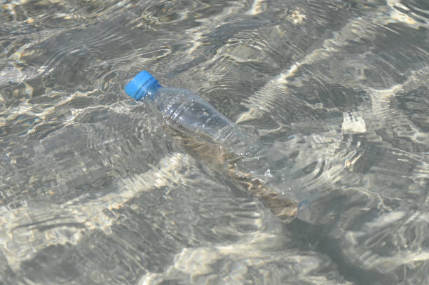 Mineral drinking bottle waste floating in the sea