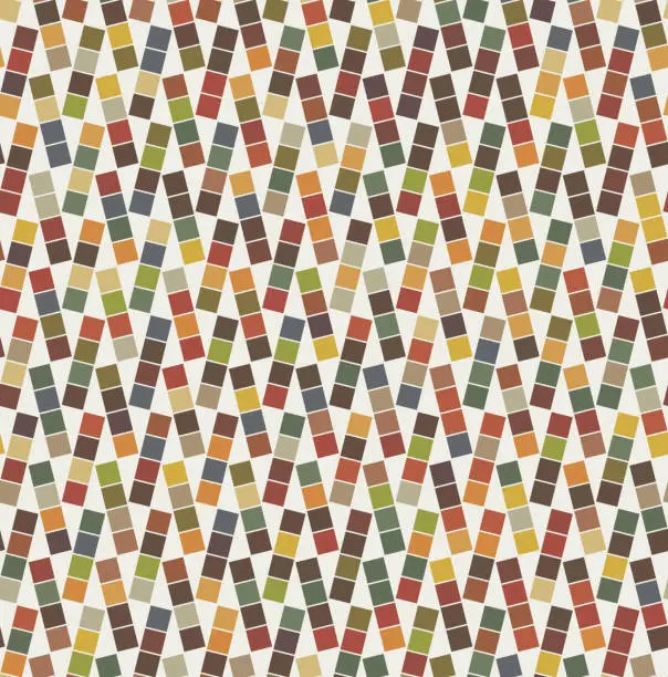 Vector illustration of Seamless geometric pattern with checkered multicolor diagonal rectangles on a background. Retro vintage style.