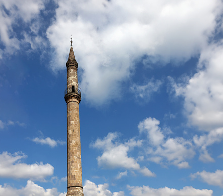 famous minaret and blue sky with clouds in Eger Hungary