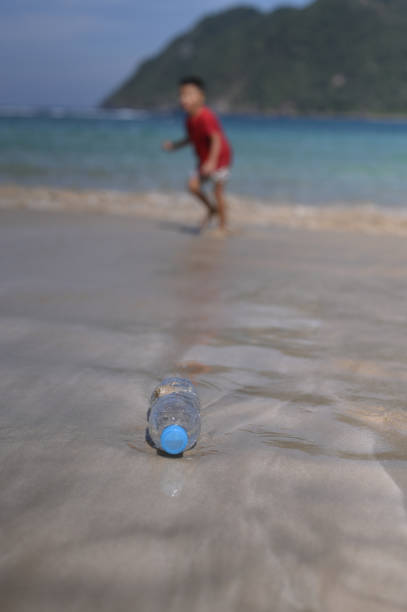 Mineral water bottles washed up on the beach